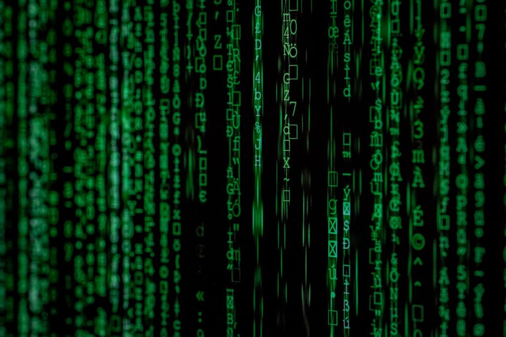 pexels photo 1089438 Abstract green matrix code background with binary style.